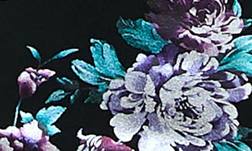 Shop Nina Leonard Floral Puff Sleeve Dress In Black/lavender Multi