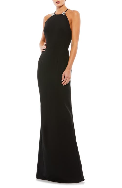 Mac Duggal Halter Neck Bow Strap Gown in Black