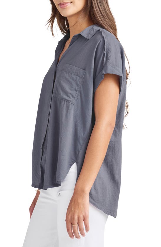 Splendid Paige High-low Cotton Blend Button-up Shirt In Ash Navy