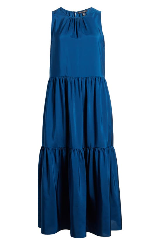 Shop Eileen Fisher Tiered Silk Midi Dress In Atlantis