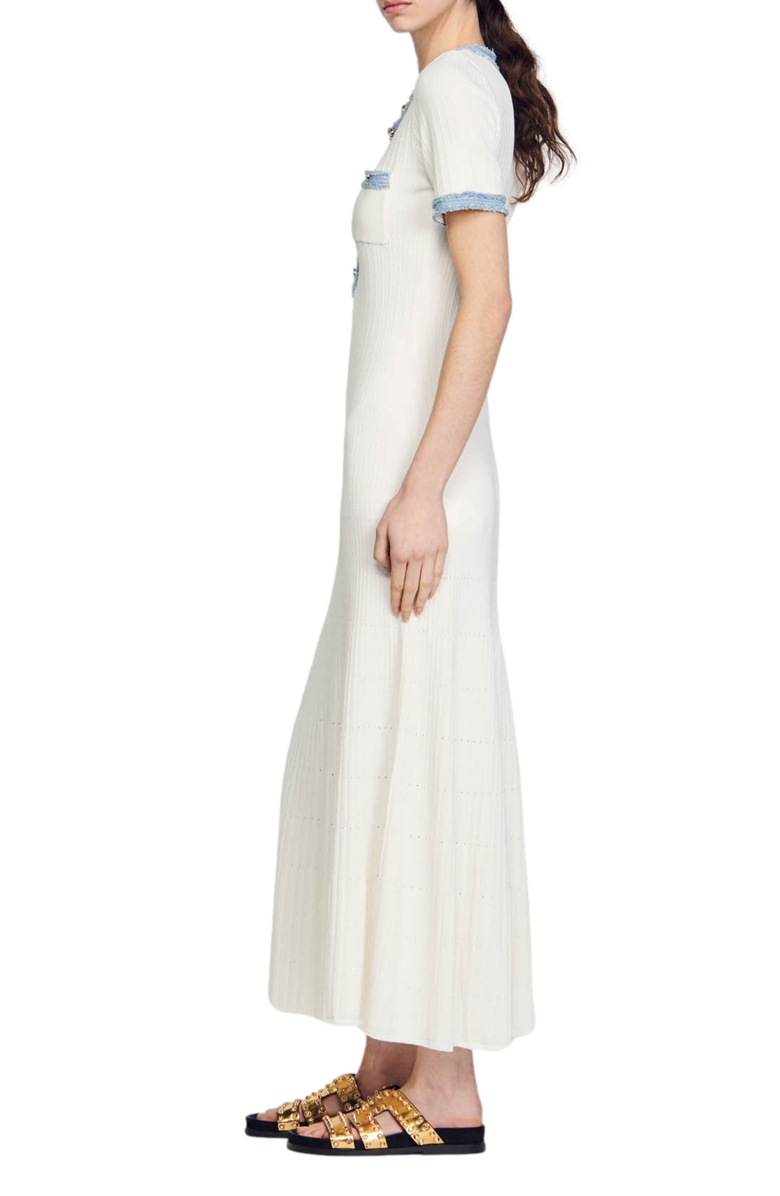 sandro Alecia Short Sleeve Sweater Dress in White | Smart Closet
