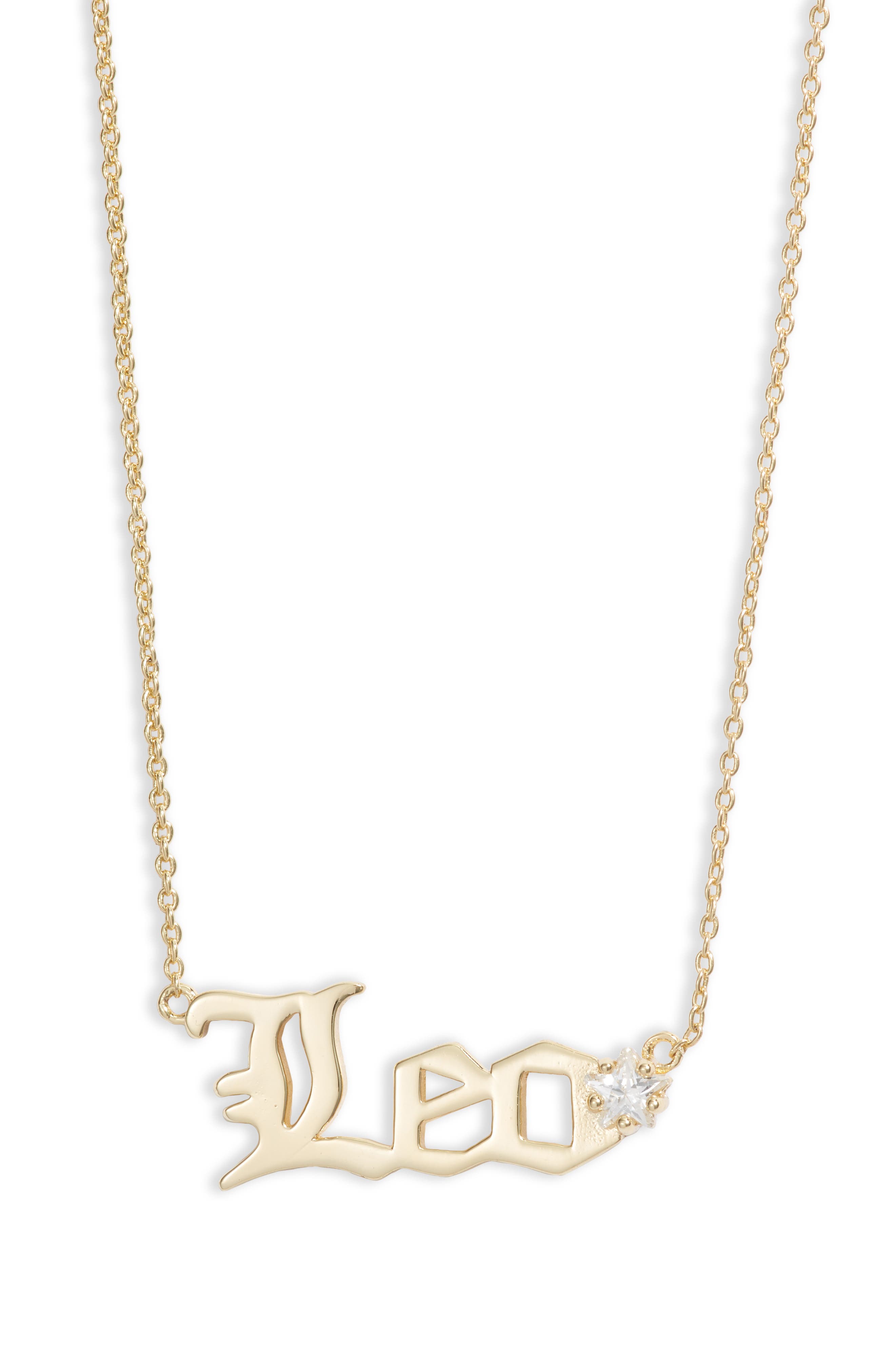 Melinda Maria Zodiac Script Pendant Necklace In Gold- Leo