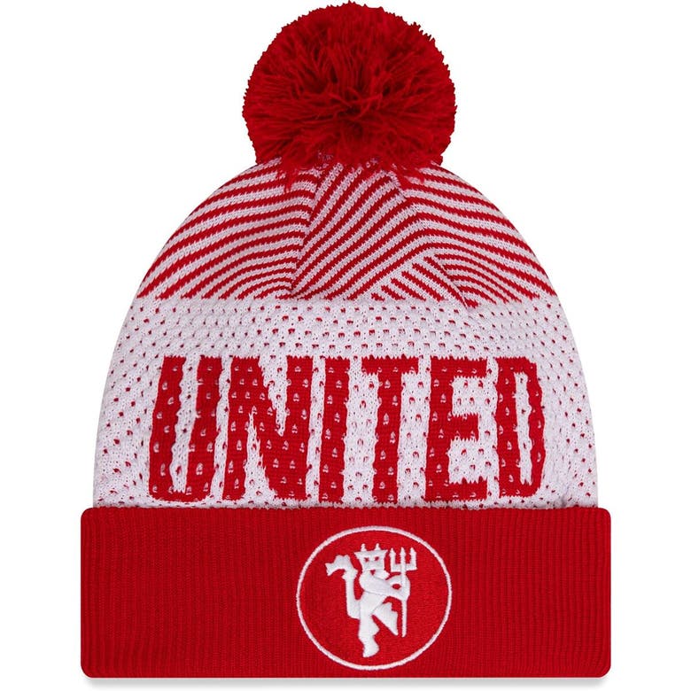 New Era Kids' Youth  Red Manchester United Engineered Sport Cuffed Knit Hat With Pom
