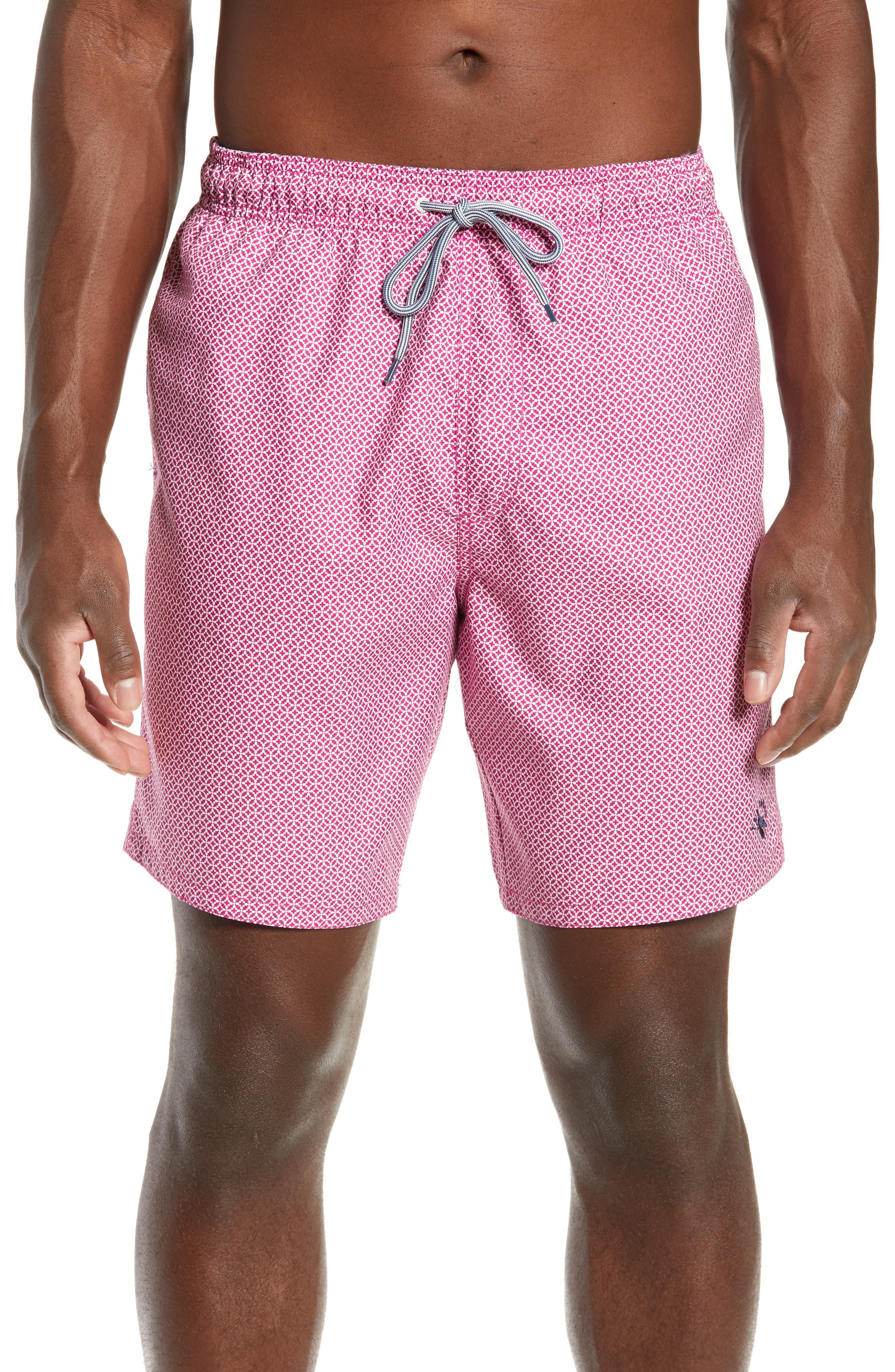 Ted Baker London Atlantic Geo Print Swim Trunks, Pink