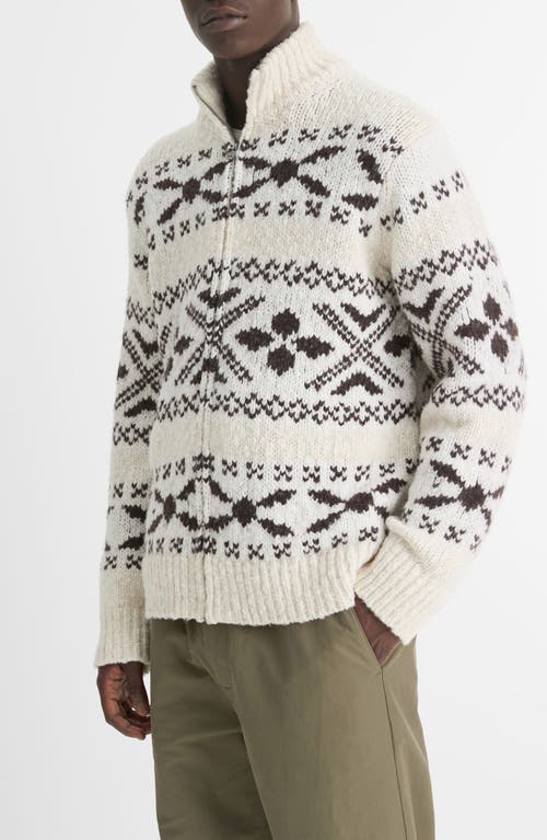 Shop Vince Fair Isle Wool Blend Zip Cardigan In Bark Combo