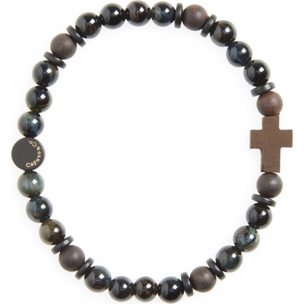 Caputo & Co Azabache Cross Beaded Stretch Bracelet In Blue Tiger Eye