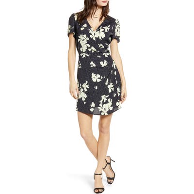 Leith Faux Wrap Minidress, Black