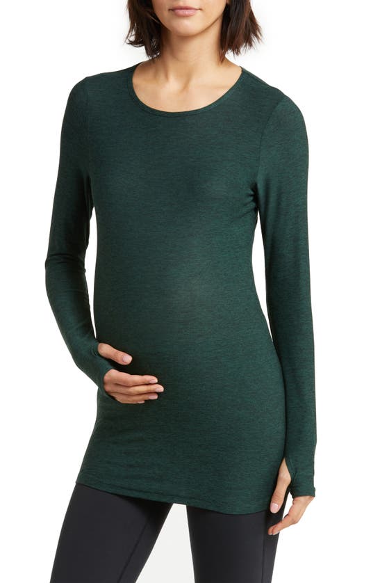 Beyond Yoga Classic Crewneck Maternity Pullover In Forest Green - Pine