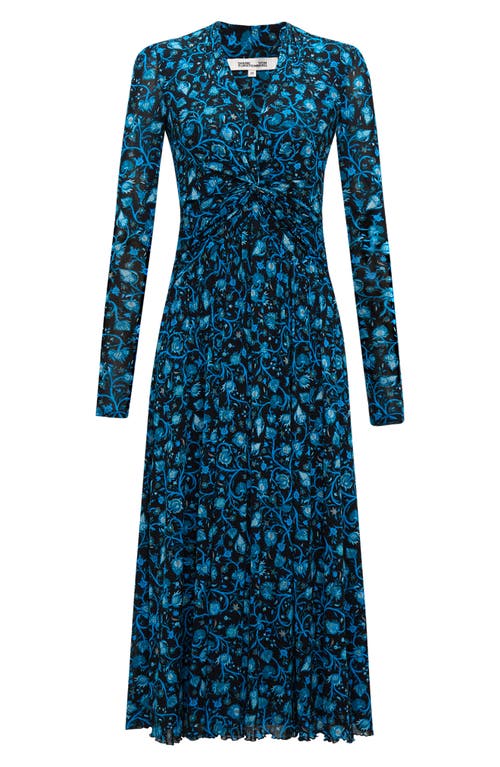 Shop Dvf Diane Von Furstenberg Burton Floral Print Long Sleeve Mesh Midi Dress In Fleetwood Folk Blue