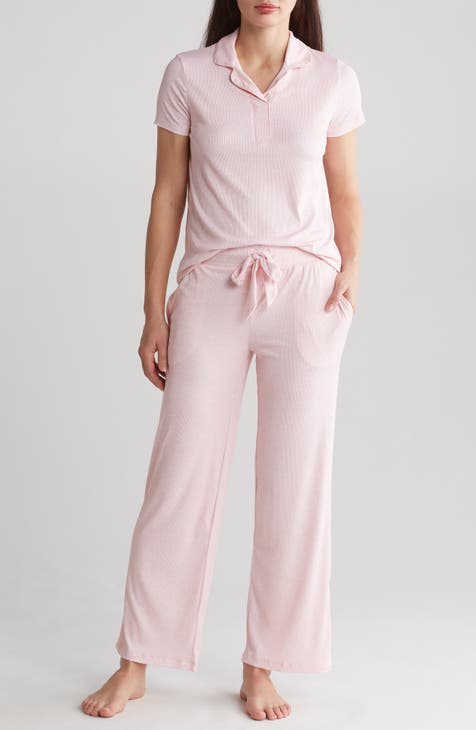 Ladies Pjs Short Sleeve Tee and Pants Blush Pink Lounge Wear