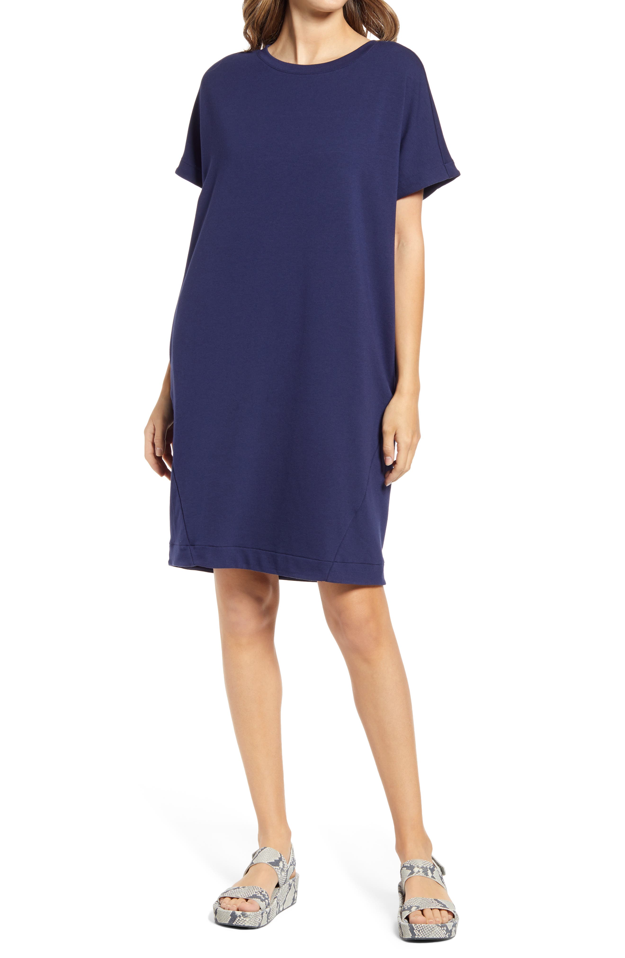 navy blue and beige dress