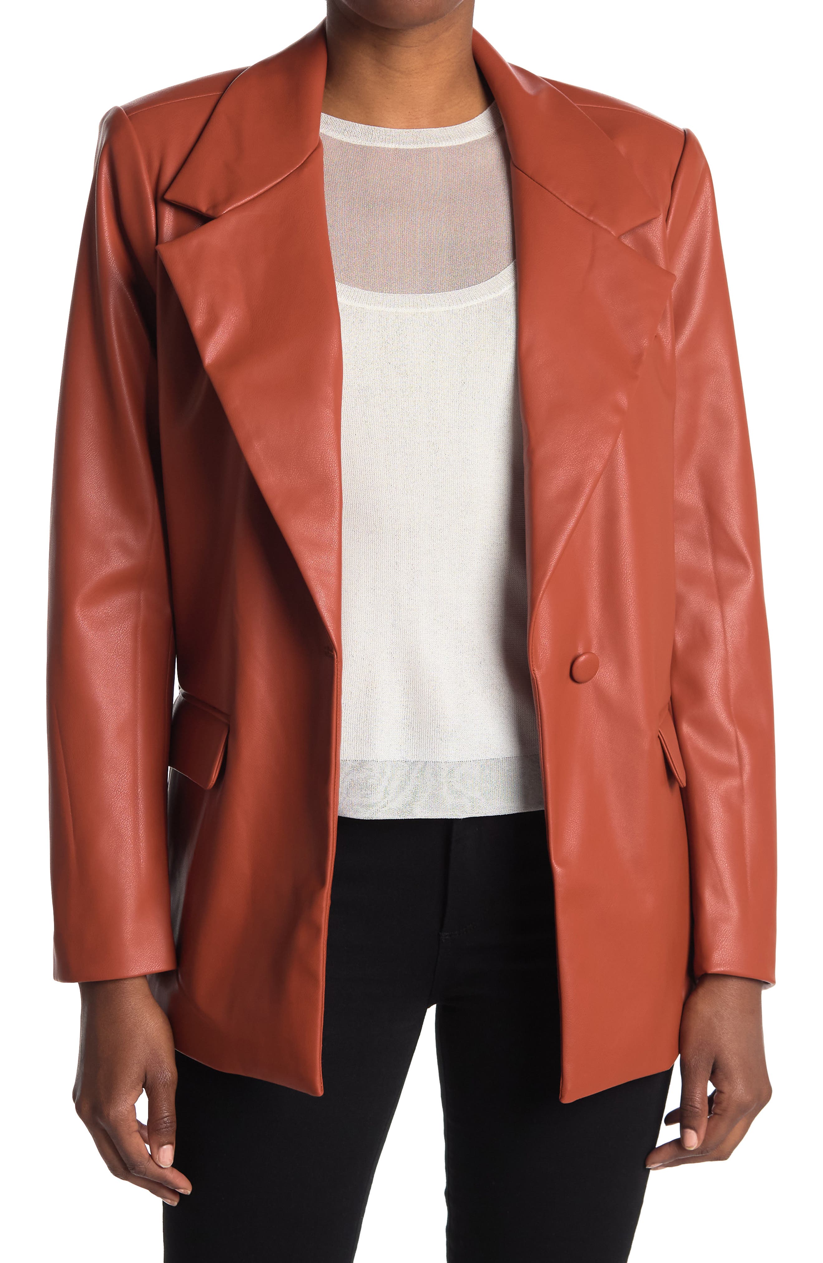 Weworewhat Downtown Faux Leather Blazer In Medium Brown1