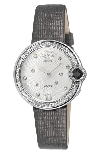 GEVRIL GV2 PERUGIA DIAMOND LEATHER STRAP WATCH, 33MM 
