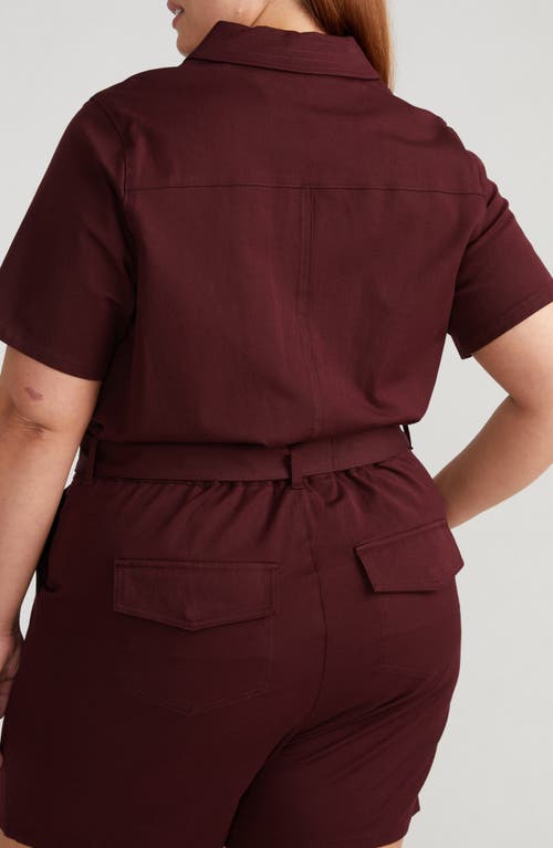 Universal Standard Tie Belt Stretch Twill Romper In Black Cherry