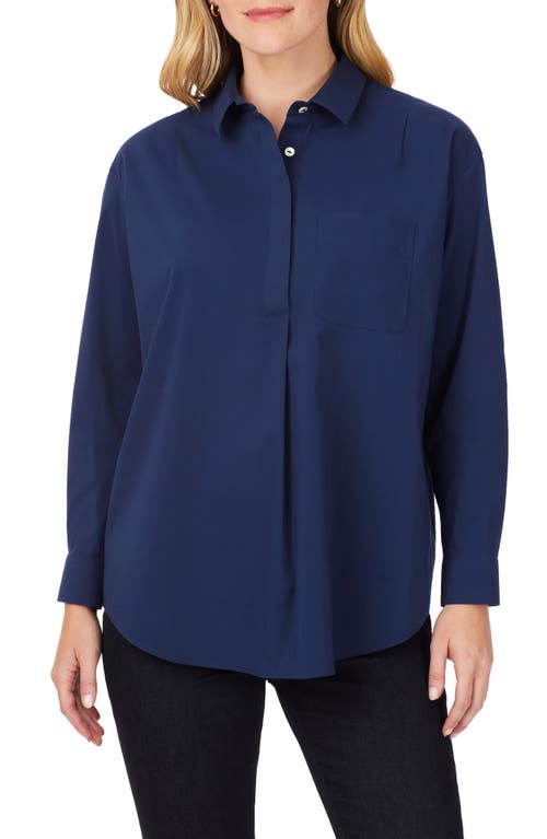 Foxcroft Lacey Non-Iron Popover Tunic Top in Navy