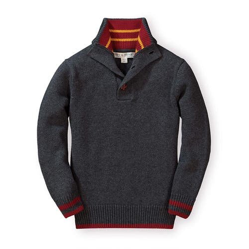 Hope & Henry Baby Boys' Mock Neck Button Placket Sweater, Infant In Dark Heather Grey