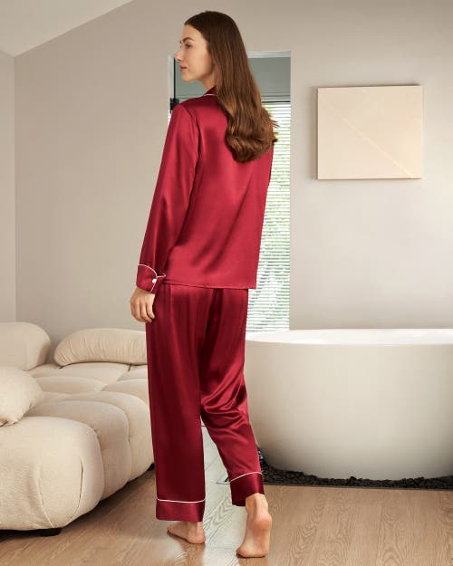Shop Lilysilk Chic Trimmed Silk Pajama Set In Claret