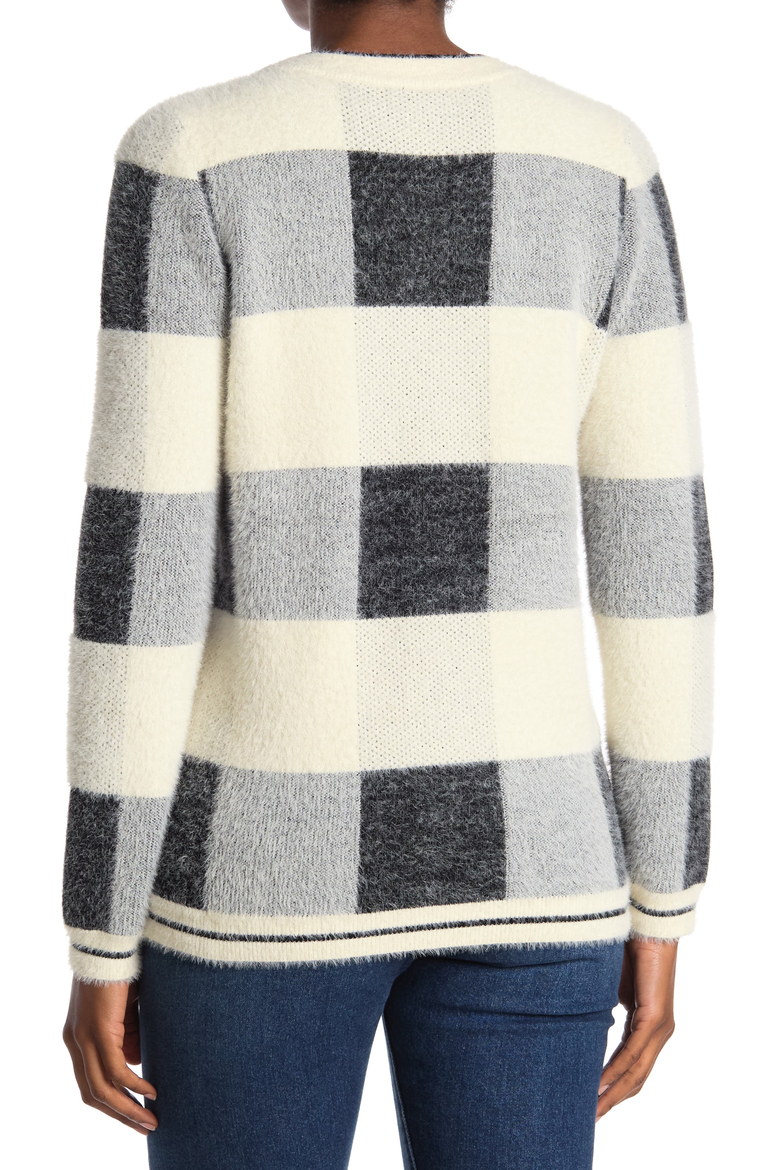 fuzzy plaid pullover
