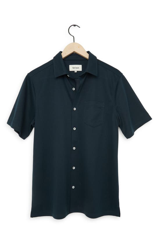 Create Unison Collar Button-down Cotton Shirt In Midnight