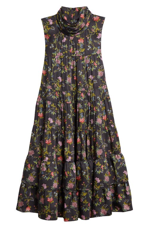 Shop Cinq À Sept Giselle Floral Sleeveless Tiered Babydoll Dress In Black Multi