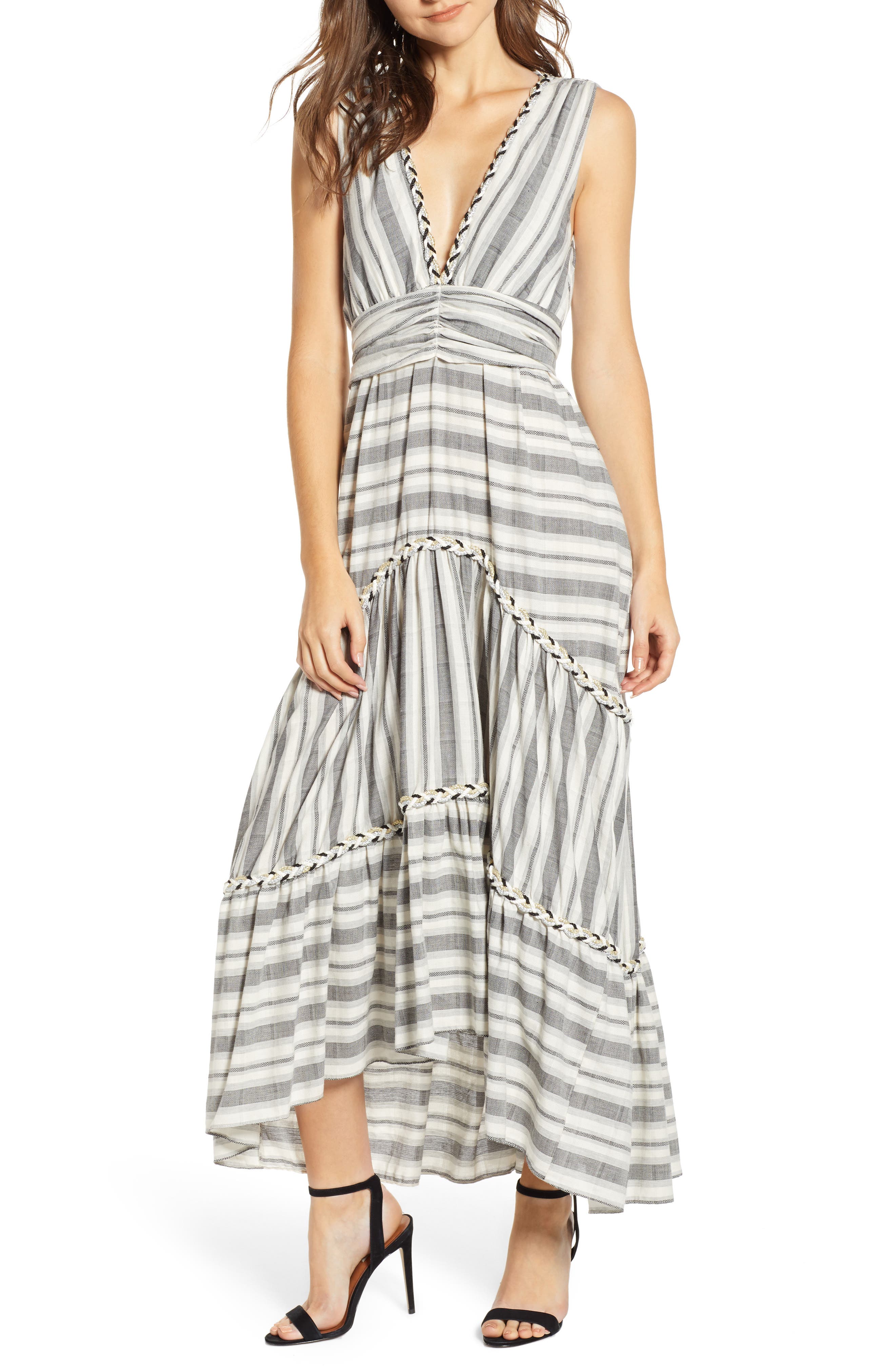 black and white striped a line dress