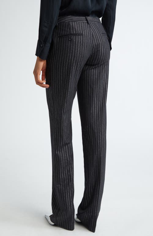 Shop Michael Kors Carolyn Metallic Pinstripe Straight Leg Pants In Black/silver