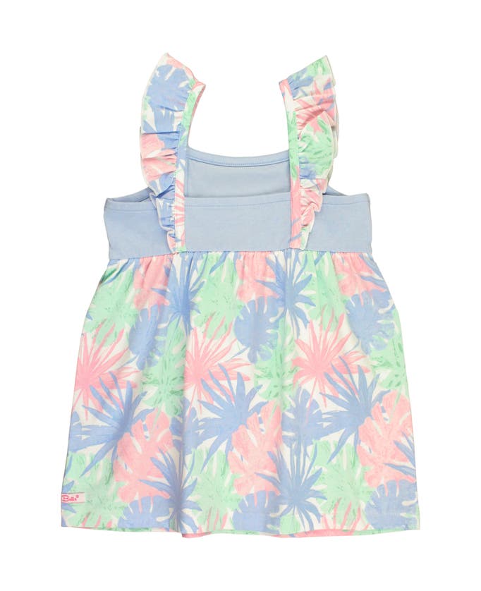 Rufflebutts Kids' Girls Ruffle Strap Mixed Print Dress In Pastel Palms