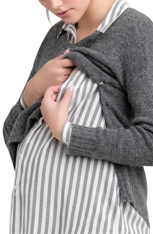 RIPE MATERNITY LOU STRIPE MATERNITY/NURSING BUTTON-UP SHIRT 