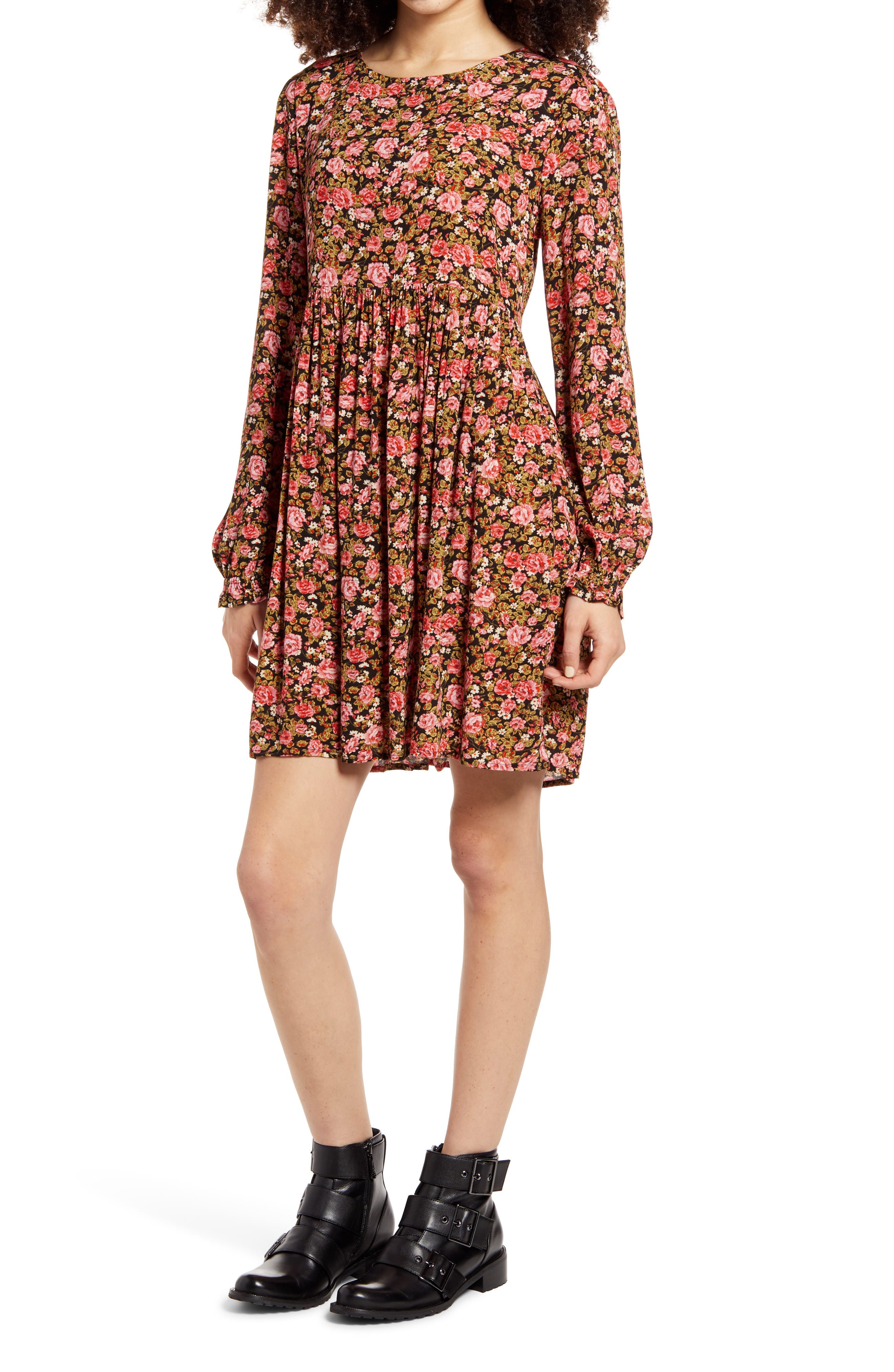 Bp. Print Long Sleeve Dress In Black 