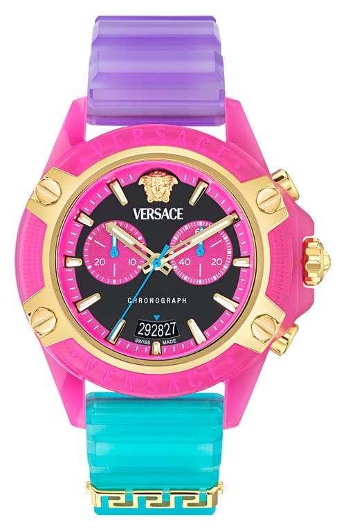 Shop Versace Icon Active Chronograph Silicone Strap Watch, 44mm In Transparent Pink