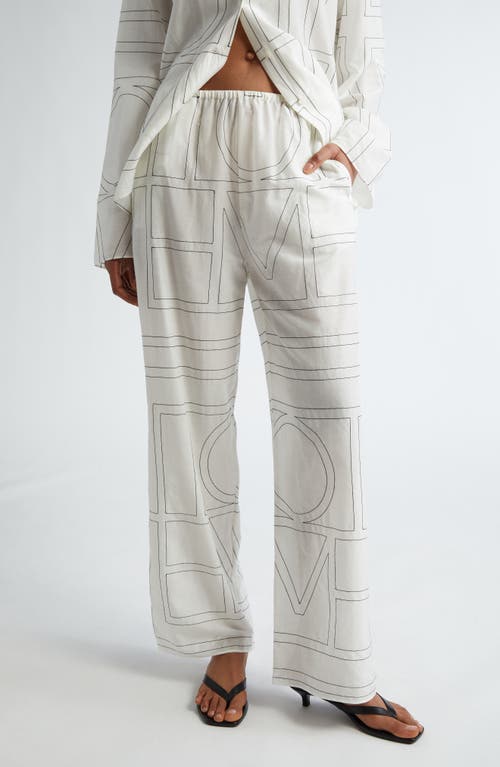TOTEME Monogram Embroidered Pull-On Pants in White/Black at Nordstrom, Size 0 Us