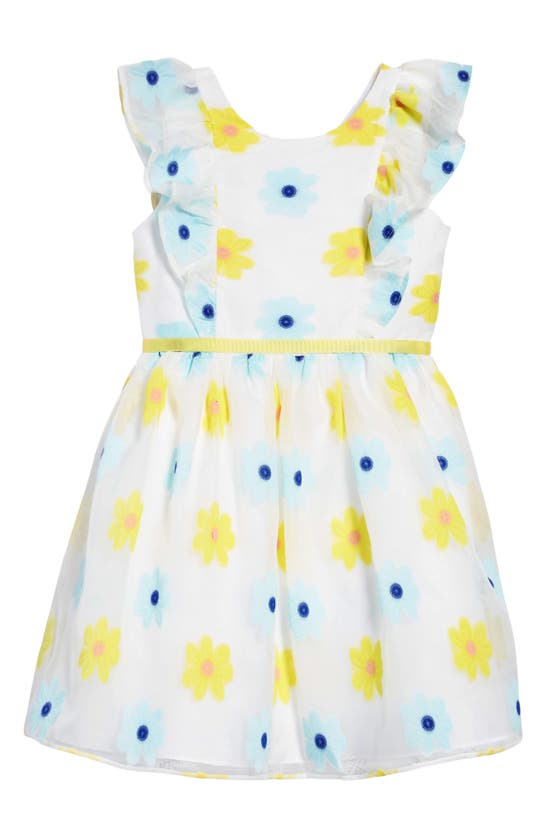 Little Angels Kids' Floral Flutter Sleeve Dress In White