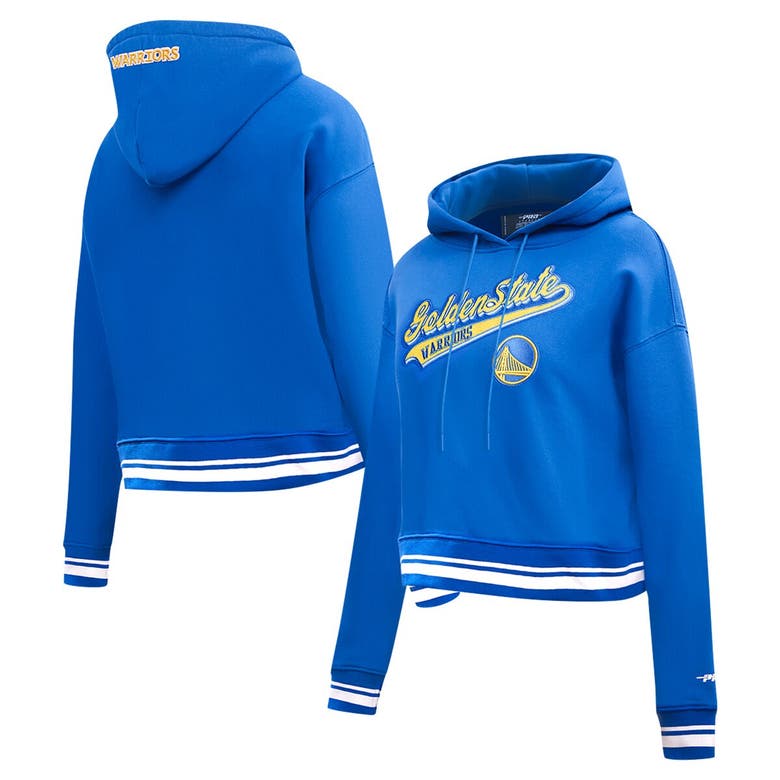 Shop Pro Standard Royal Golden State Warriors Script Tail Cropped Pullover Hoodie