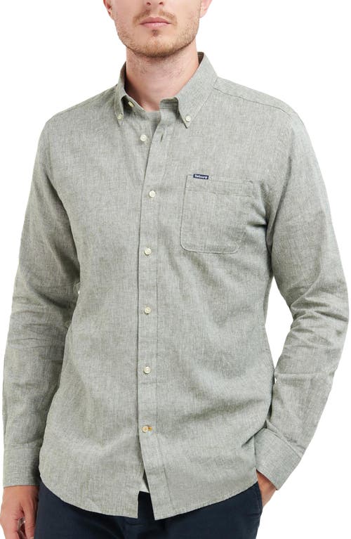 Barbour Nelson Tailored Fit Solid Linen & Cotton Button-Down Shirt Bleached Olive at Nordstrom,