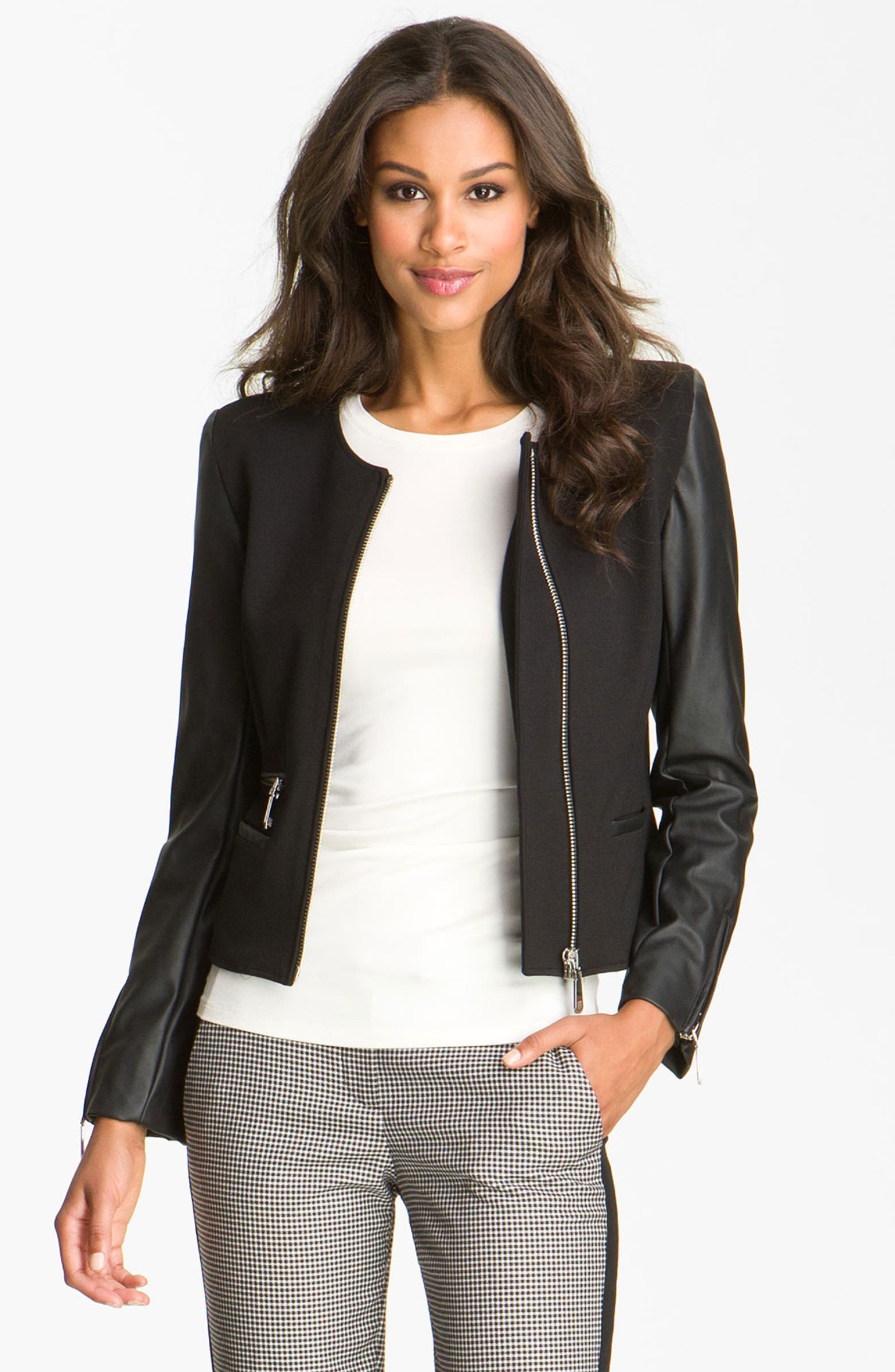 Vince Camuto Faux Leather Sleeve Jacket | Nordstrom