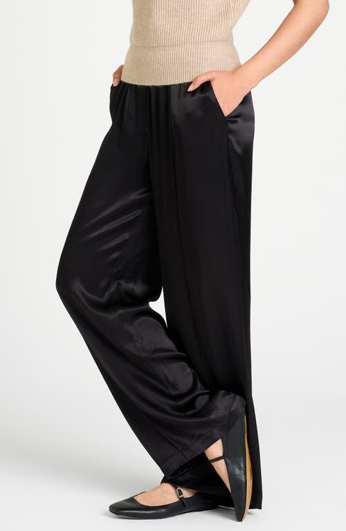 Shop Wayf Livingston Wide Leg Satin Pants In Black