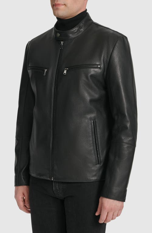 Shop Cole Haan Leather Moto Jacket In Black