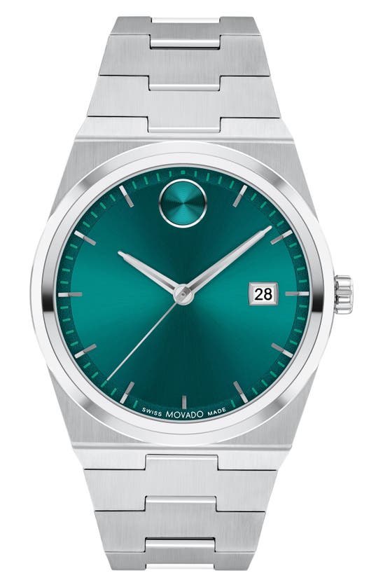 Shop Movado Quest Bracelet Watch, 40mm In Green/ Silver