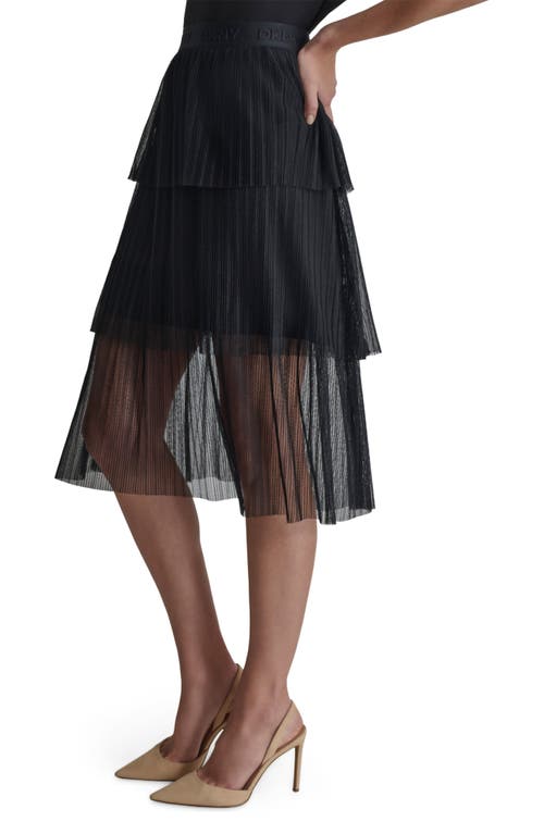 Shop Dkny Tiered Plissé Mesh Skirt In Black