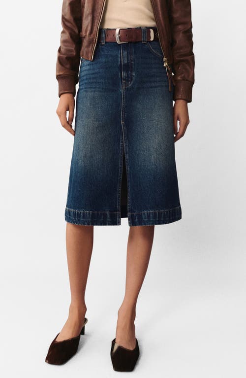 Mango Denim Midi Skirt In Dark Blue