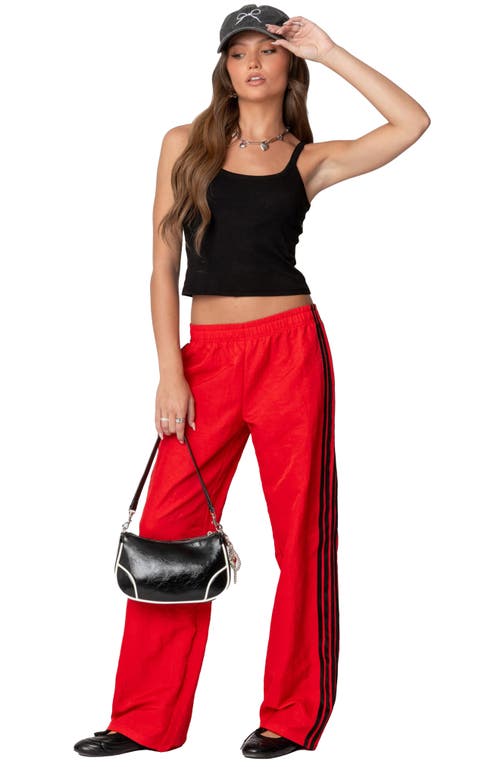 Shop Edikted Felicity Low Rise Nylon Track Pants In Red