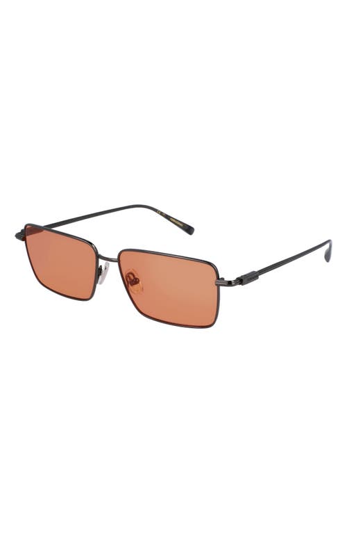Ferragamo Gancini Evolution 57mm Rectangular Sunglasses In Dark Gun/orange