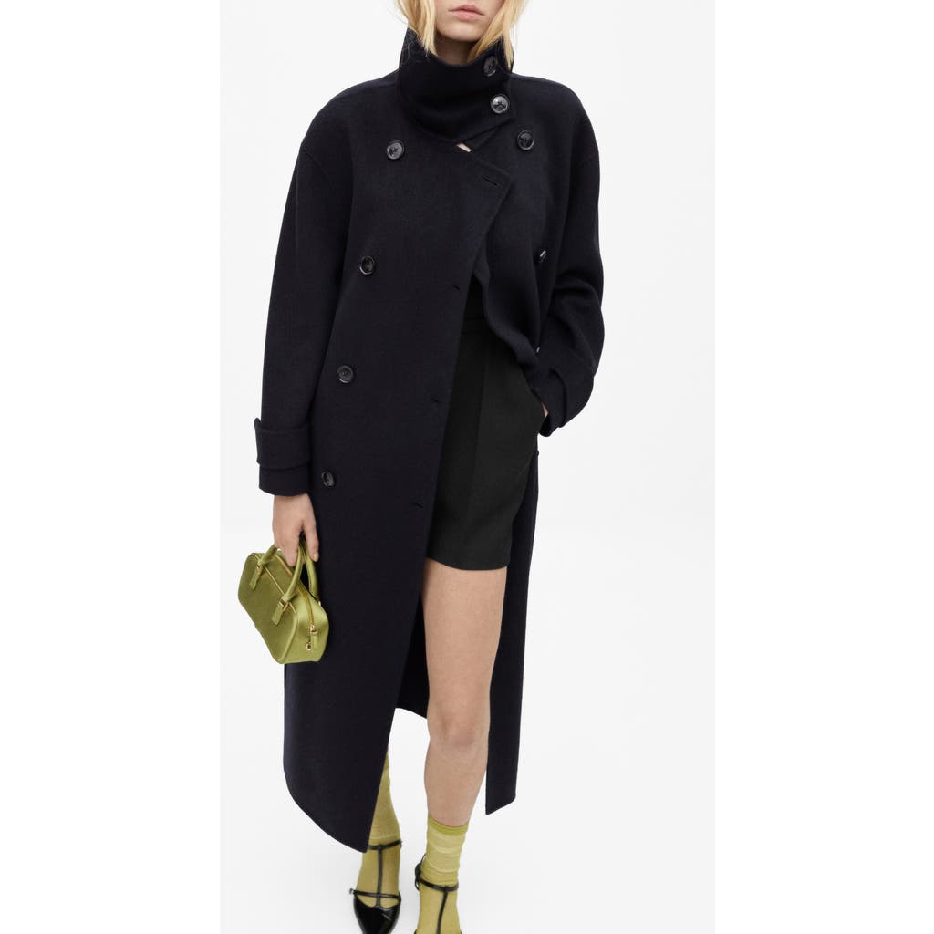 Mango Women's Double-breasted Wool Coat In Dark Navy