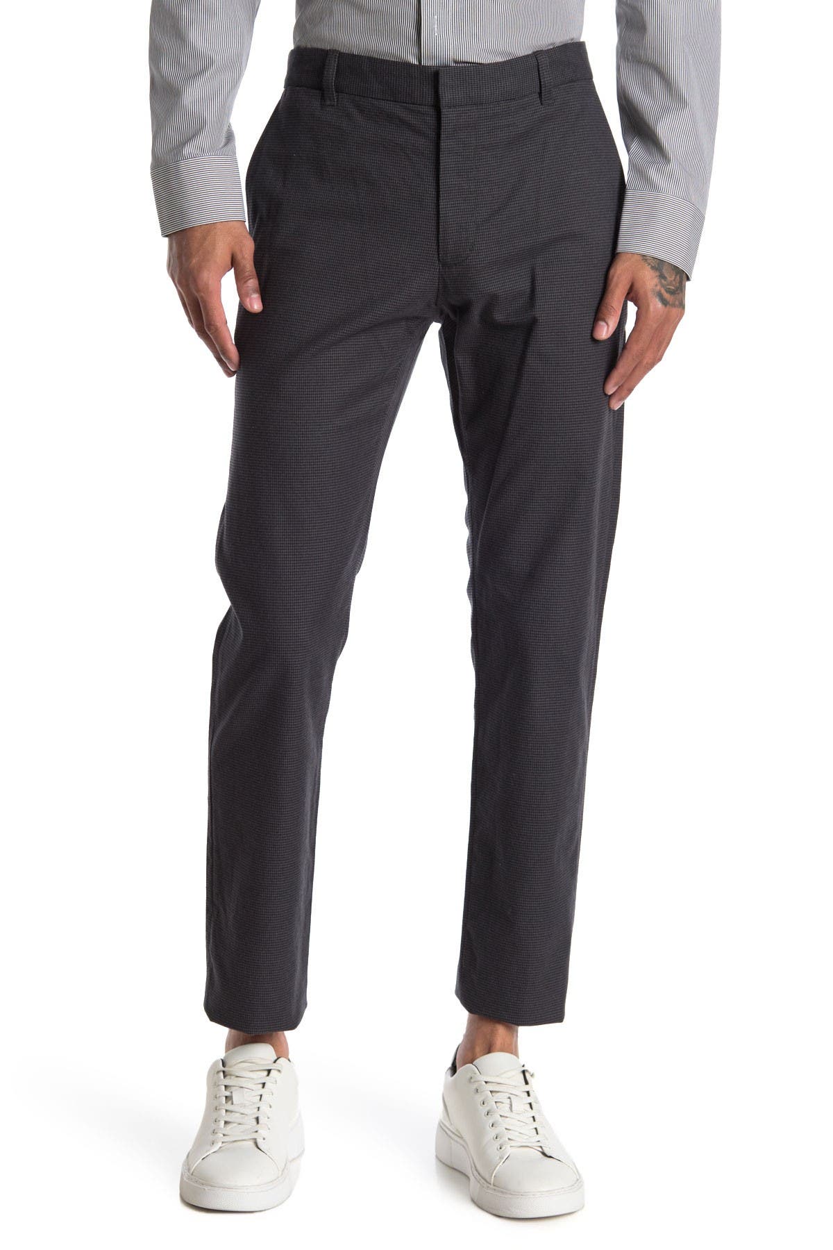 Vince Griffith Slim Fit Microcheck Stretch Cotton Chino Pants In Dark Grey2