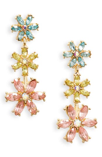 Cara Crystal Flower Linear Drop Earrings In Multi