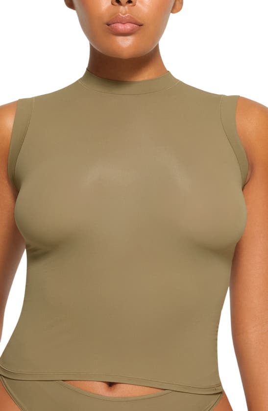 Skims Fits Everybody Mock Neck Sleeveless Tank Top In Khaki