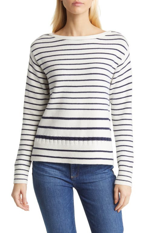 caslon(r) Stripe Boatneck Sweater in Ivory Cloud- Navy Stripe