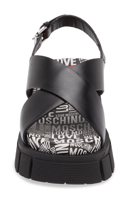 Shop Love Moschino Crisscross Platform Slingback Sandal In Black/logone/white