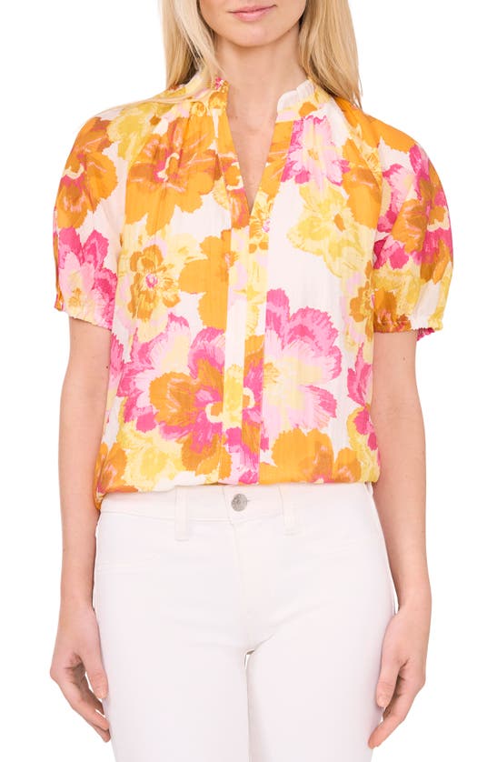 Shop Cece Puff Sleeve Floral Print Top In Radiant Yellow