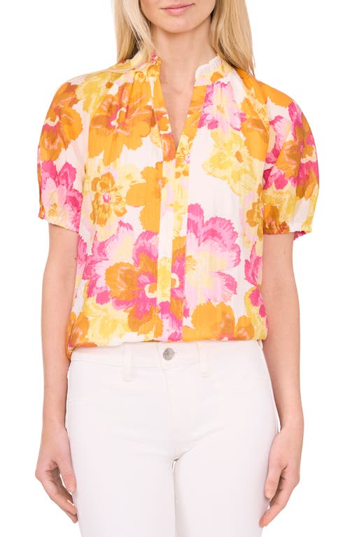 CeCe Puff Sleeve Floral Print Top Radiant Yellow at Nordstrom,